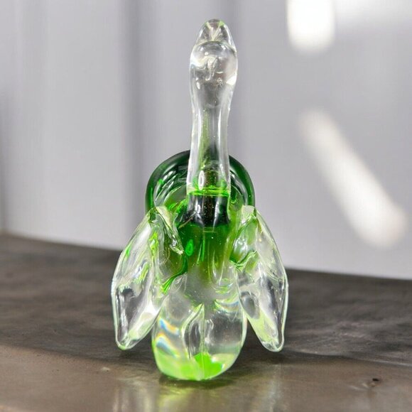 Heavy Glass Elephant Figurine Paperweight With Clear Green Spots Trunk Up Lucky - Picture 2 of 16
